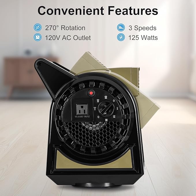 BILT HARD High Velocity Professional Pivoting Utility Fan, 15" 450 CFM Blower Fan with 3 Speeds for Drying, 120V Air Mover with AC Outlet for Garage, Job Site, Black