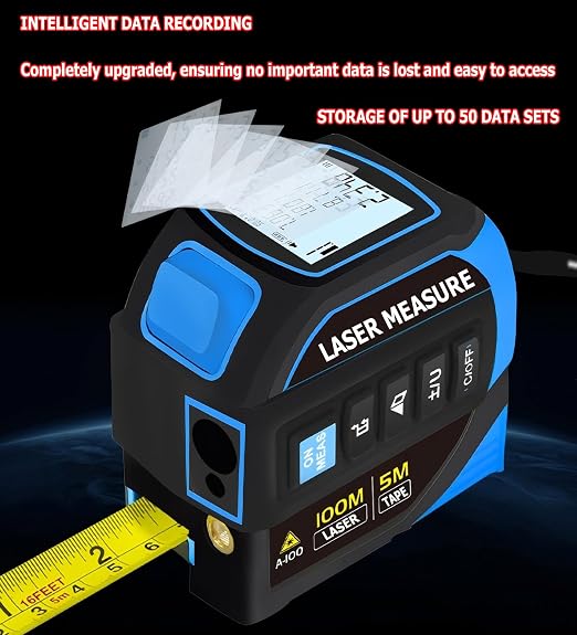 Tape Measure 4-in-1 Laser Digital Measuring Tape & 100m/328ft Laser Distance Meter & with 16ft/5m & Crosshair Markings & Dual-axis Electronic Level,Display On Backlit LCD Screen