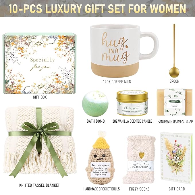Mothers Day Gifts for Mom Wife Grandma Friends Sister, Birthday Gifts for Women Self Care Spa Gift Baskets for Women, Get Well Soon Gift Baskets Thinking of You Relaxation Stress Relief Care Package
