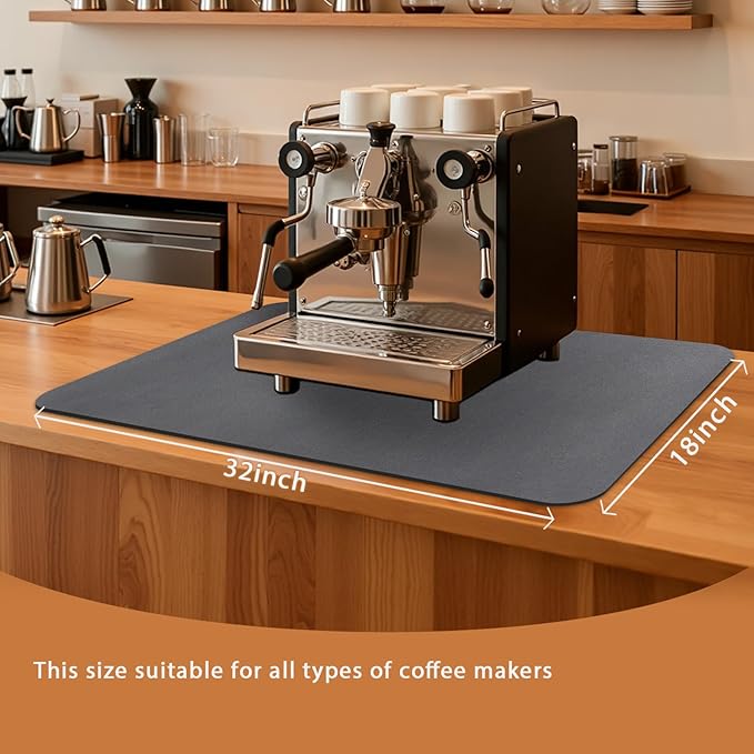 Coffee Mat 32x18 Inch, Dark Gray Coffee Maker Mat, Absorbent Hide Stain Rubber Backed Dish Drying Mat for Kitchen Counter, Bar Mats for Countertops, Under Coffee Bar Maker Machine Pot Espresso Staion