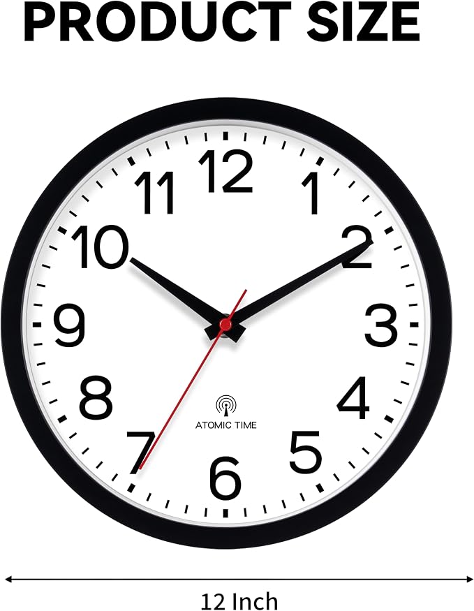 AKCISOT 12 Inch Wall Clock, Battery Operated Analog Clock, Silent Non-Ticking, Ideal for Bedroom, Bathroom, Kitchen, Office and School, Black