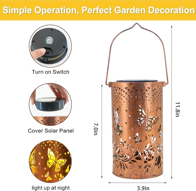 Mothers Day Gifts, 4 Pack Butterfly Birthday Gifts for Women Mom Grandma Solar Lanterns Outdoor Waterproof Garden Decor Hanging LED Decorative Light for Patio Yard Lawn Gardening Gifts