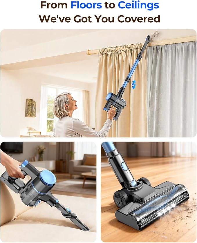 UML0 N8 Cordless Vacuum Cleaner,Lightweight Stick Vacuum with Powerful Suction,2200mAh Battery,40 Mins Runtime,Self-Standing, Rechargeable Vacuum Cleaners for Home Hardwood Floor Carpet Pet Hair
