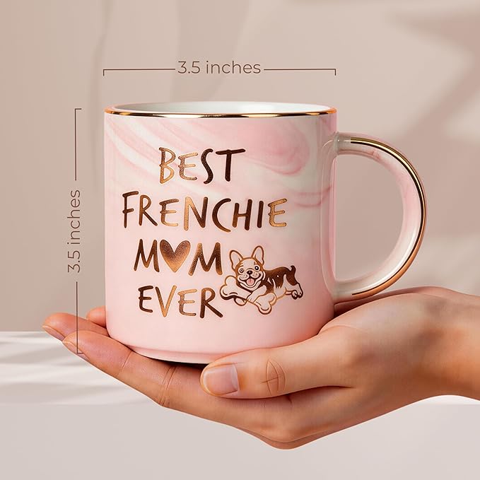 French Bulldog Gifts, Frenchie Mom Gifts Mothers Day, Best Frenchie Mom Ever Pink Marble Mug, Funny French Bulldog Gifts for Women Mothers Day, Birthday