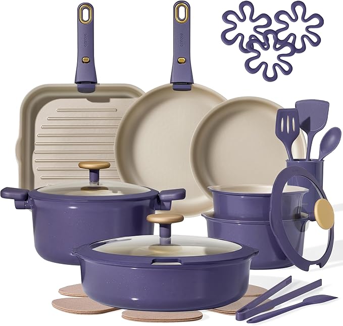 CAROTE 26 Pcs Pots and Pans Set, Nonstick Cookware Sets with Detachable Handle, Purple Dishwasher Safe, Oven Safe, Cookware Non Stick Cooking Set w/Frying Pans & Saucepans(PFOS, PFOA Free)