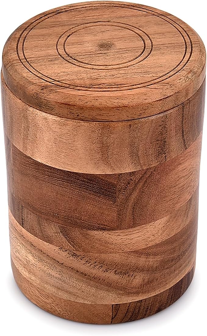 NIRMAN Acacia Wood round wooden storage jar with Lid for Keeping Cookies, Coffee, Flour, Sugar, Rice & Other Dry Foods (4.5" x 4.5" x 6")