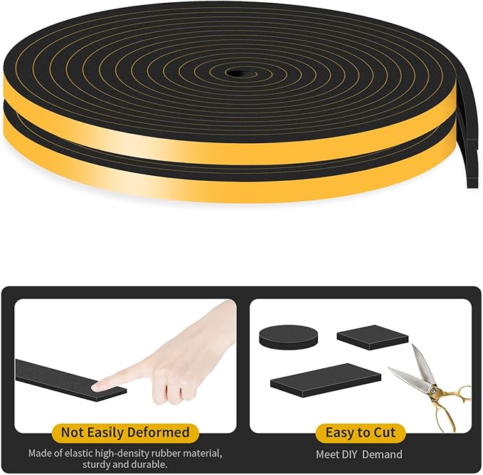 Weather Stripping Door Seal,Weather Stripping,Soundproof,Cold Insulation,High Density CR Foam Insulation Tape for Door, Front Door Frame, Windows,Sliding Door (Black, 1/4 in x 1/4 in x 33 Ft)