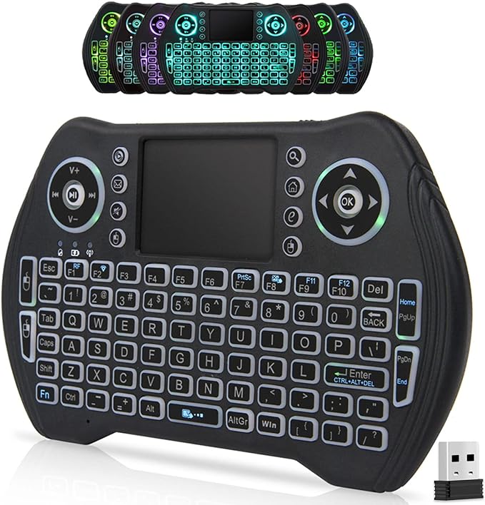 BL Mini Wireless Keyboard Remote Control with Touchpad Mouse Combo, Backlit 2.4GHz Mini Keyboard Wireless USB Dongle Rechargeable Li-ion Battery for Android TV Box Smart TV PC PS3 Windows MacOS X-Box
