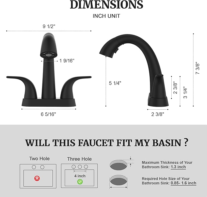 Ultimate Unicorn Pull Down Bathroom Sink Faucet - Anti-Splash Matte Black 4 Inch Centerset Vanity Faucets 3 Hole with Pop Up Drain, Two Handle Modern Washbasin Tap Set with Sprayer for Rv Restroom