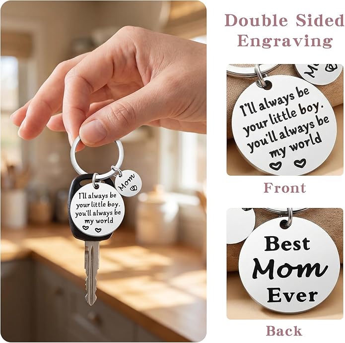 Mothers Day Gifts, Mom Gifts from Son for Birthday, I'll Always Be Your Little Boy, You Will Always Be My World, Best Mom Ever Keychain for Valentines Day Christmas Stocking Stuffers