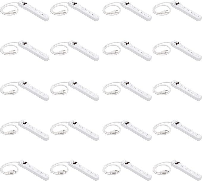 Amazon Basics 6-Outlet Surge Protector Power Strip with 200J Protection, Circuit Breaker, 2ft Extension Cord, White, 20-Pack