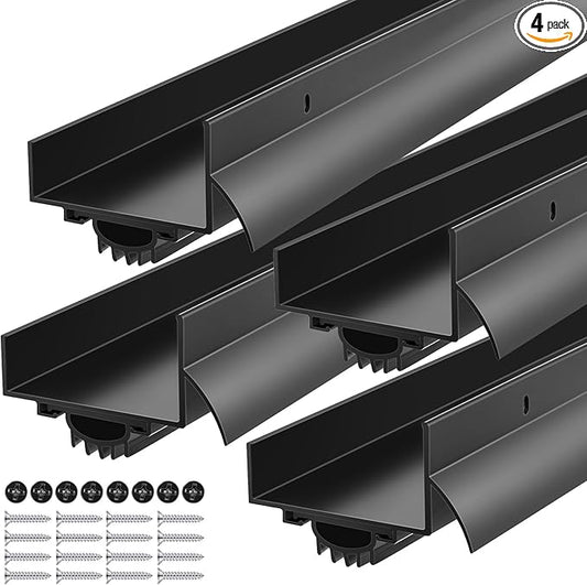 MorningRo 4 Pcs 1-3/4" x 36" U Shaped Aluminum Door Sweep for Bottom of Door with Drip Cap Screw-on Metal Weather Stripping Seal Draft Stopper Threshold for Exterior Front Doors (Black)