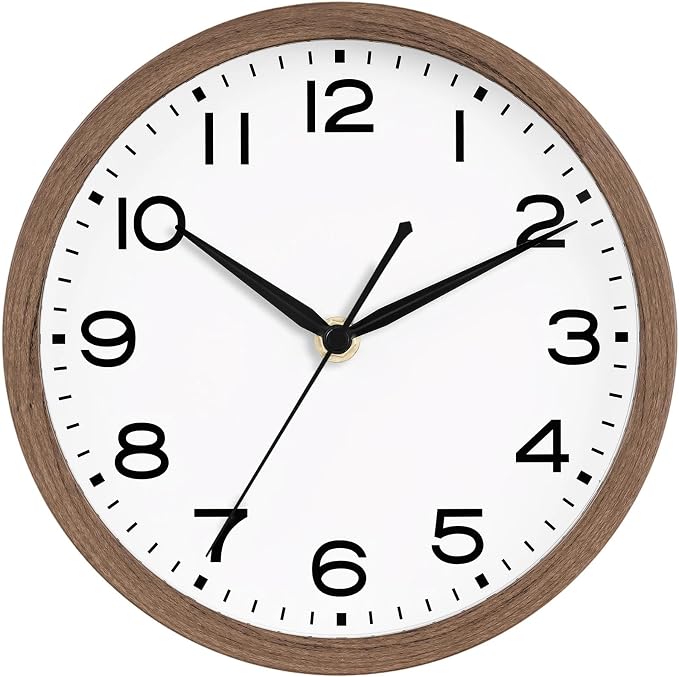 AKCISOT 10 Inch Wall Clock, Battery Operated Analog Clock, Silent Non-Ticking, Ideal for Bedroom, Bathroom, Kitchen, Office and School, Walnut