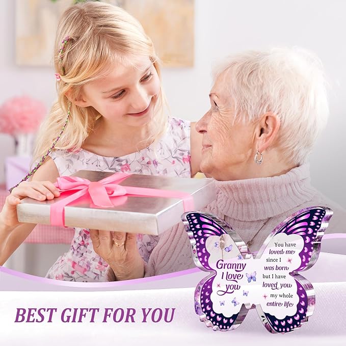 Gifts for Granny for Grandma, Mothers Day Granny Gifts, Best Granny Gift from Grandchild - Butterfly Acrylic Plaque for Birthday Christmas Valentines Mothers Day