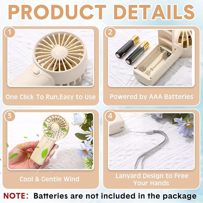 Rossesay 30 Pcs Mini Portable Fan Handheld Battery Operated Portable Small Personal Fans for Summer Travel Beach Indoor Outdoor Cooling Gift (White)