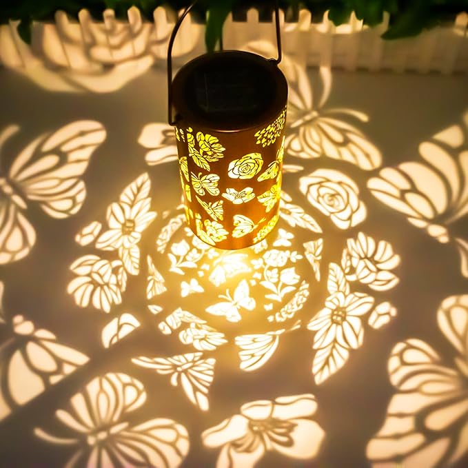 Mothers Day Gifts, Butterfly Flower Birthday Gifts for Women, Solar Lanterns Outdoor Waterproof, Garden Decor Metal Hanging Decorative Solar Lights for Patio, Gardening Gifts for Women Mom Grandma