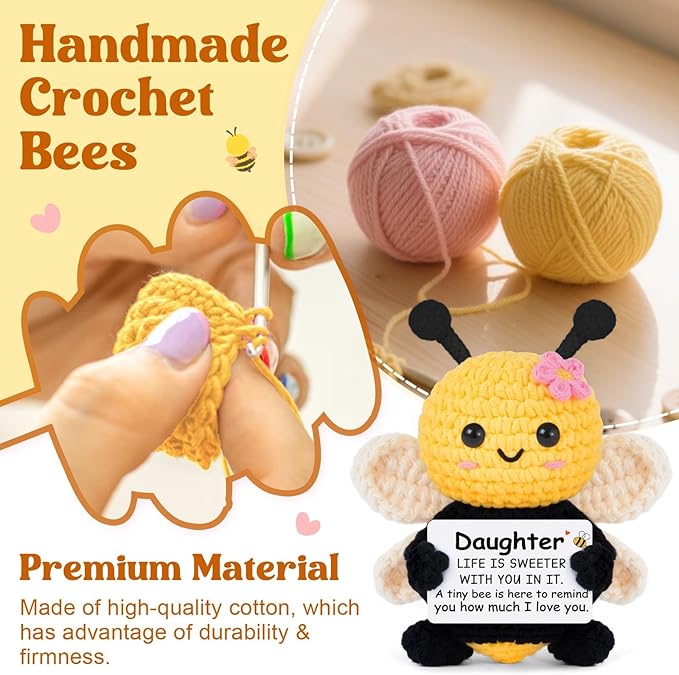 Mothers Day Daughter Gifts from Mom Dad, Birthday Gifts for Daughter Adult Ideas - Cute Handmade Crochet Bee - Birthday Graduation for Girls, Emotional Support Animal Present