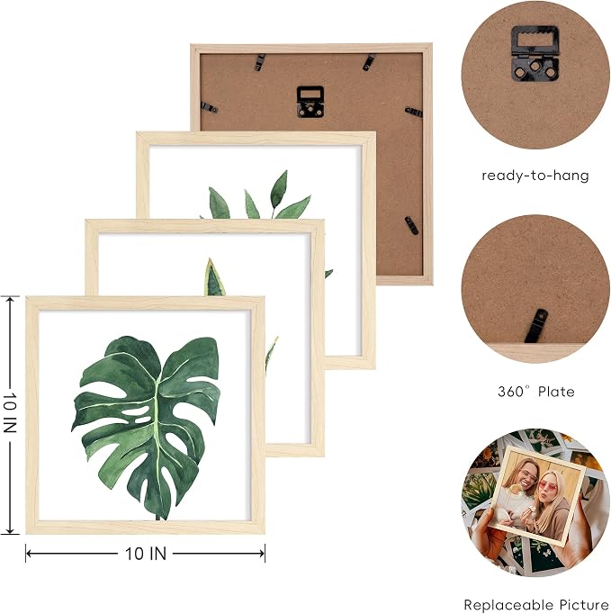 ArtbyHannah Framed Bathroom Wall Art Decor, 10x10 Inch 4 Pack Botanical Gallery Wall Frame Set Modern Farmhouse Sage Green Prints Artwork for Spa, Restroom, Bedroom, Office Decoration (Beige)