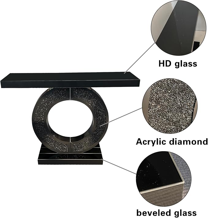 SSLine 2-Piece Set Mirrored Console Table with Wall Mirror, 43" Modern Black Mirror Entryway Table with O-Shape Base, 35.4"x23.6" HD Mirror for Entryway Hallway