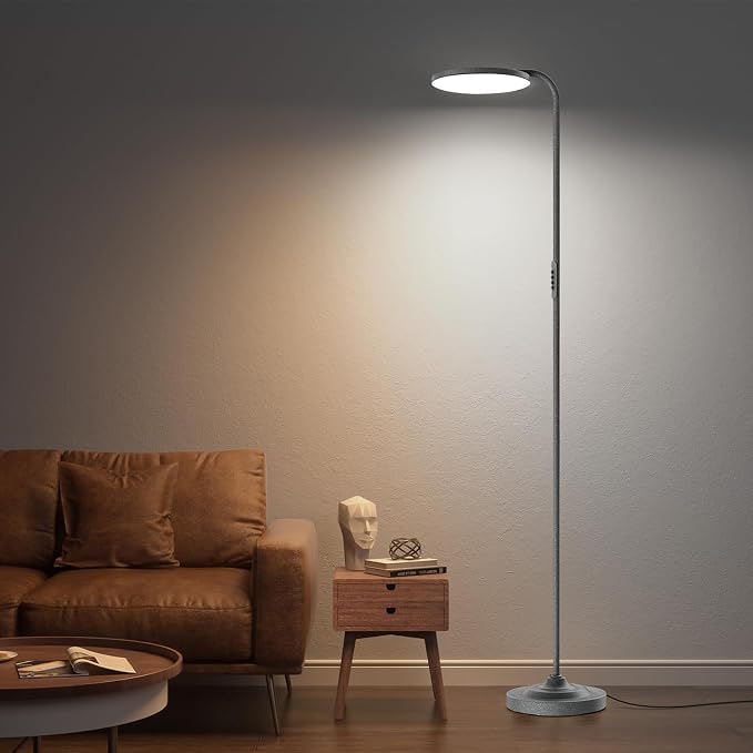SIBRILLE 36W LED Floor Lamp, Super Bright Standing Lamp, Modern Stepless Dimmable Torchiere Tall Lamp with Remote Control, 350°Rotating Head Reading Floor Lamp for Living Room, Bedroom, Office