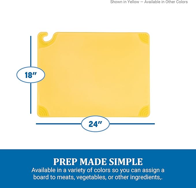 San Jamar Saf-T-Grip Plastic Cutting Board With Safety Hook, 18" x 24" x 0.5", Assorted Colors, (Set of 6)