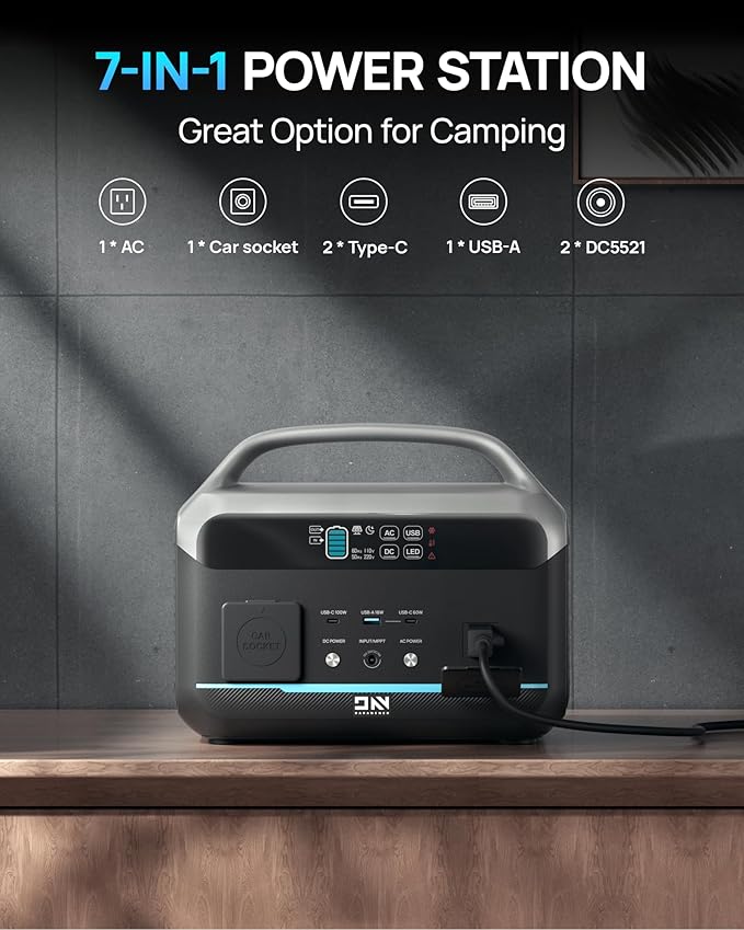 DaranEner Portable Power Station 600W (1200W Surge), 576Wh LiFePO4 Battery Generator, 550W Fast AC Charging, USB-C 100W, Power Backup for Camping, RV, Home Power Outage & Emergency