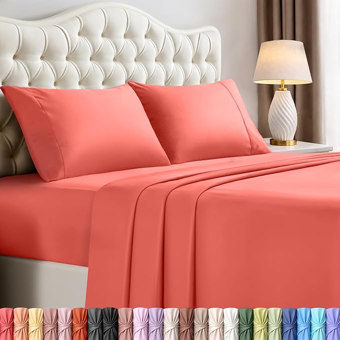 Utopia Bedding California King Size Sheet Set – 4 Piece Bed Sheets, Soft and Breathable Microfiber, Includes 1 Fitted Sheet, 1 Flat Sheet and 2 Pillowcases – Oeko Tex (Coral)