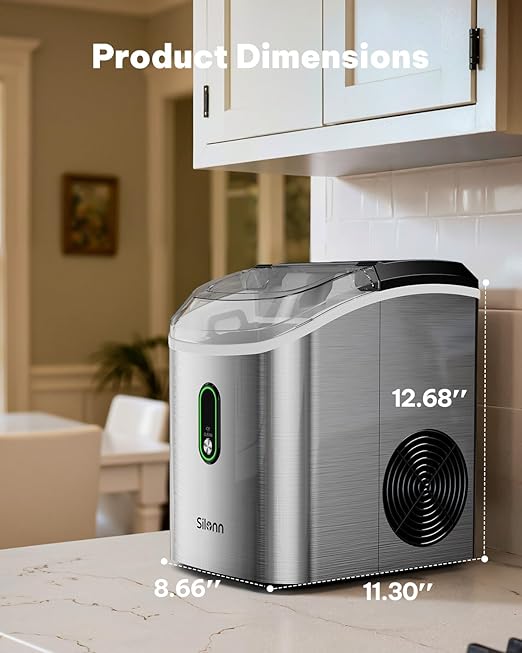 Silonn Nugget Ice Maker Countertop, Pellet Ice Machine with Self-Cleaning Function, Sonic Ice Maker Produces 36lbs of Chewable Ice in 24 Hours, Ideal for Home Kitchen and Office (Stainless Steel)