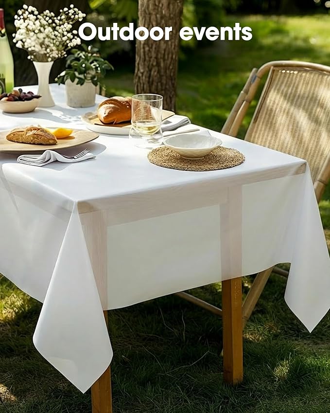Pureegg Plastic Table Cloth Disposable 20 Pack, 54 x 108 Inch Table Cloths, Party, Picnic, Wedding, Decorative Tablecloths, Rectangle, White Plastic Cover, Leakproof & Sturdy, White