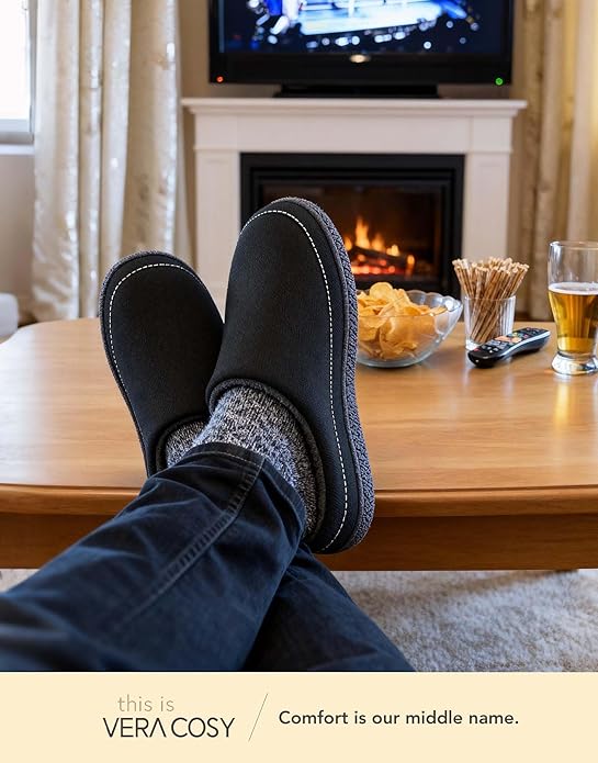 VeraCosy Men's Moccasin Slippers Comfy Soft Durable Slip-on Indoor Memory Foam House Shoes