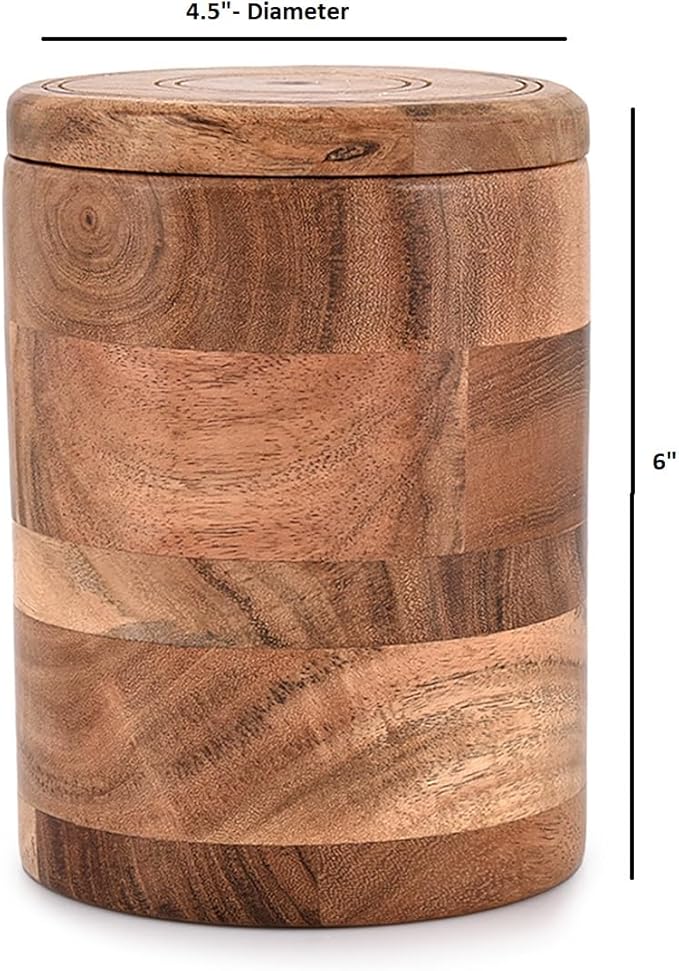 NIRMAN Acacia Wood round wooden storage jar with Lid for Keeping Cookies, Coffee, Flour, Sugar, Rice & Other Dry Foods (4.5" x 4.5" x 6")