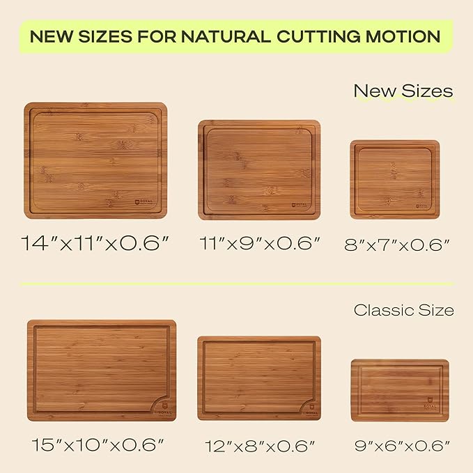ROYAL CRAFT WOOD Wooden Cutting Boards for Kitchen Meal Prep & Serving - Bamboo Wood Cutting Board Set with Deep Juice Groove Side Handles - Charcuterie & Chopping Butcher Block for Meat (Set of 3)