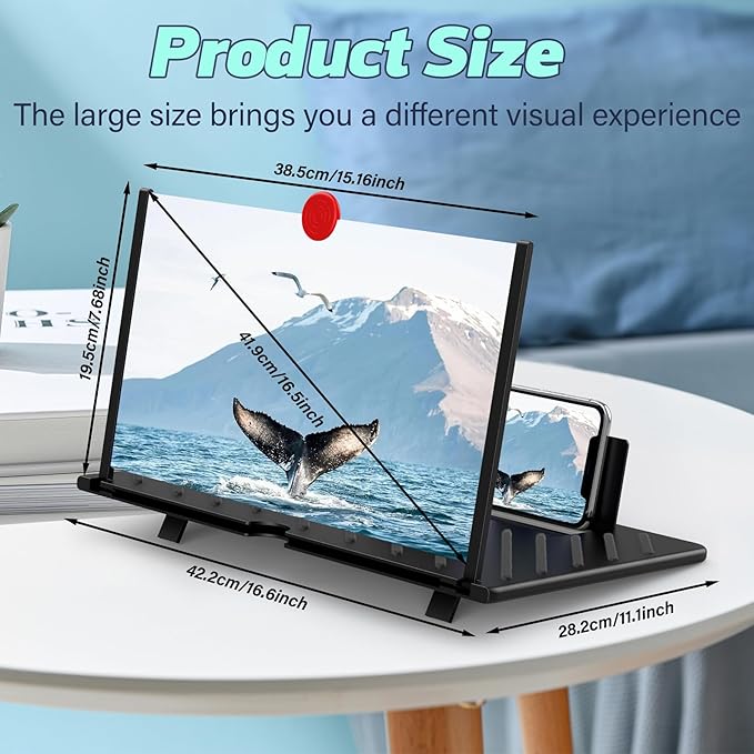20" Screen Magnifier for Smartphone,3D HD Screen Expanders for Movies, Videos, and Gaming, Screen Magnifier with Adjustable Angle Design Amplifier Desktop Magnifying, Gift for Mom Dad Men Friends