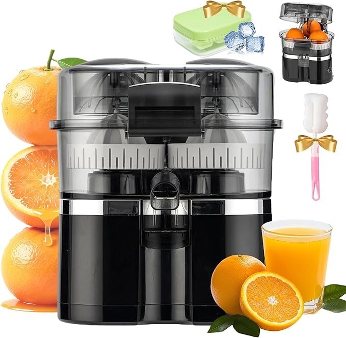 Dual-Head Automatic Citrus Juicer, 100w Electric Orange Juicer With 18000 Rpm Motor, Portable And Efficient Lemon Juicer For Citrus And Lemons, Easy To Clean (Black)