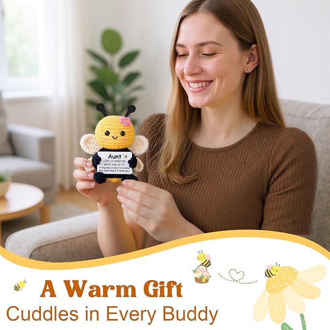 Mothers Day Aunt Gifts from Niece Nephew, Birthday Gifts for Aunt Ideas - Cute Handmade Crochet Bee - Christmas Valentines for Auntie, Emotional Support Crochet Decor