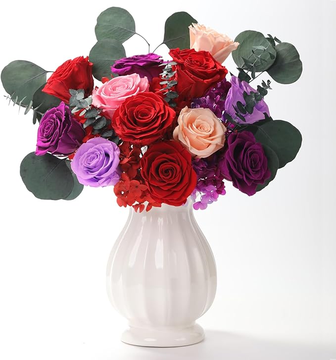 Lovenfold Flowers for Delivery Birthday Flowers Gift for Her,Preserved Flowers Bouquet 12 Roses Mixed Bouquet,Rose Gifts for Women Mom Grandma(Mixed 12 Red Roses)
