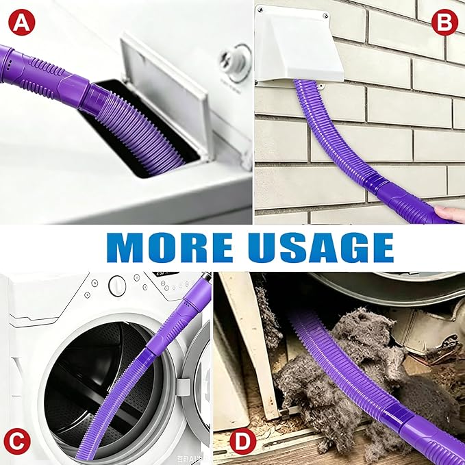 3 Pieces Dryer Vent Cleaner Kit: Vacuum Hose With Brush & Gloves Fits for Vacuums Cleaner, Refrigerator Condenser Coils, Tight Spaces Behind Appliances, Deep Cleaning Tools for Clogged Ducts- Purple