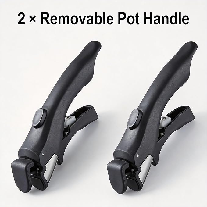 2PCS Removable Pot Handle, Detachable Pan Handle for Pots and Pans, Universal Cookware Replacement Handle, Heat Resistant Anti-Slip Grip, Space Saving Kitchen Accessories (Black)