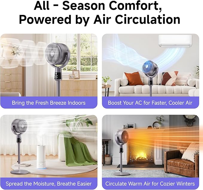 Oscillating Pedestal Fan, Ultra-Quiet 25dB Standing Fan with 8 Speeds, 12H Timer, 36-45'' Adjustable Height Air Circulator for Whole Room, Living Room, Office and Bedroom, Remote Control