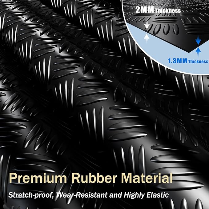 StellarStar 4x20 FT Garage Floor Mat, 2mm Thickened Ribbed PVC Diamond Plate Garage Mat with 20PCS Tapes, Rubber Flooring Rolls for Under Car, Rubber Motorcycle Mat for Golf Cart, Trailer, Black
