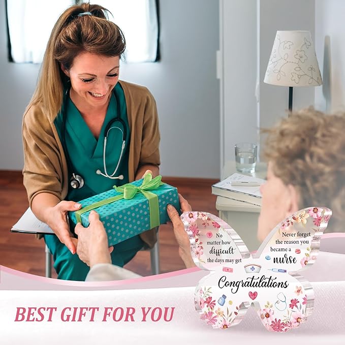 Nurse Graduation Gift for Women, Nurse Week Appreciation Gifts - Pink Butterfly Acrylic Plaque 5x3.8 IN - Graduation Gifts for Nursing Student, Nursing School Gifts, RN Gifts for Nurses