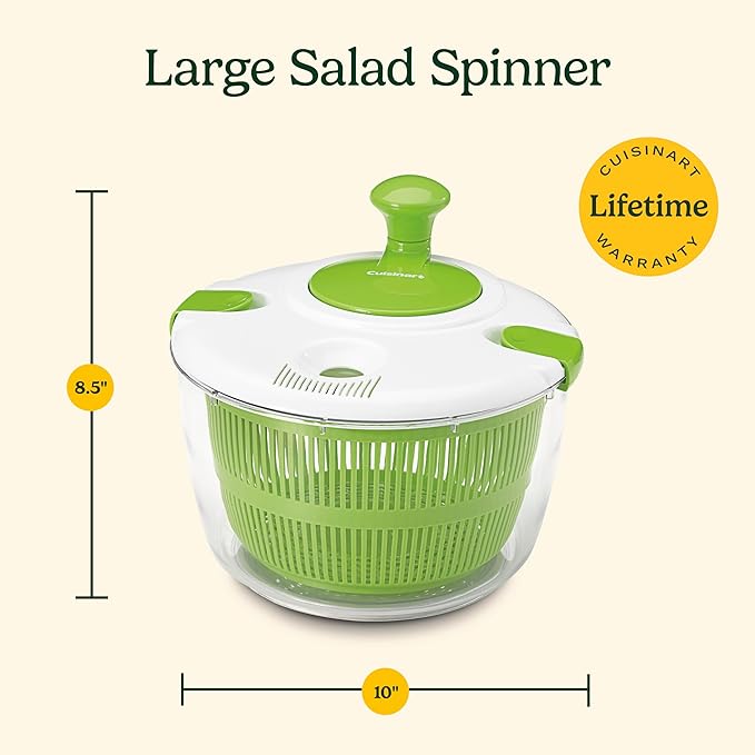 Cuisinart Large Spin Stop Salad Spinner- Wash, Spin & Dry Salad Greens, Fruits & Vegetables, 5qt, CTG-00-SAS1