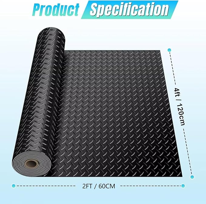 3mm Thin Diamond-Plate Rubber Flooring Roll, 2X 4 ft Waterproof Anti Slip Mat, Multi-Purpose Easy Clean Floor Protector for Garage, Laundry Room, Gym, Kennel