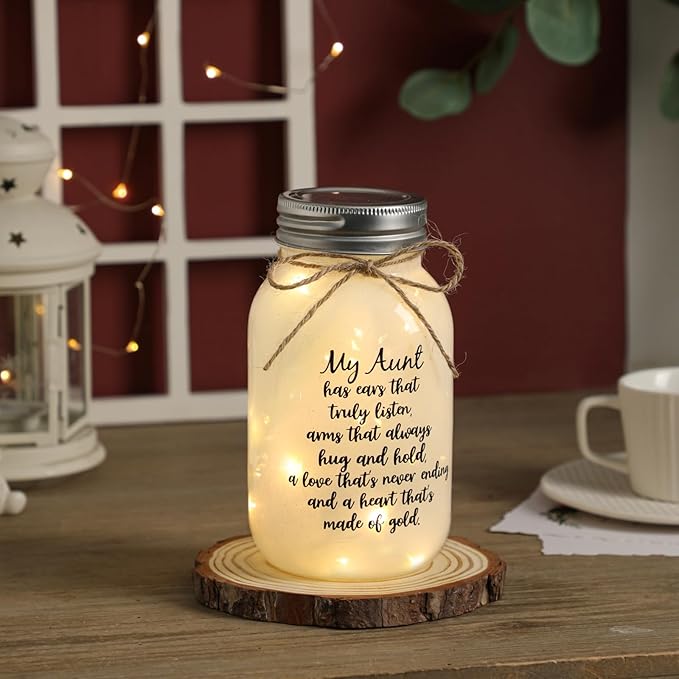 Maracco Mothers Day Aunt Gifts from Niece Nephew, Mason Jar Night Lights Birthday Gifts for Aunts, Auntie Gift Ideas, Best Aunt Ever Gift, Great Favorite Auntie Mason Jar (30oz)