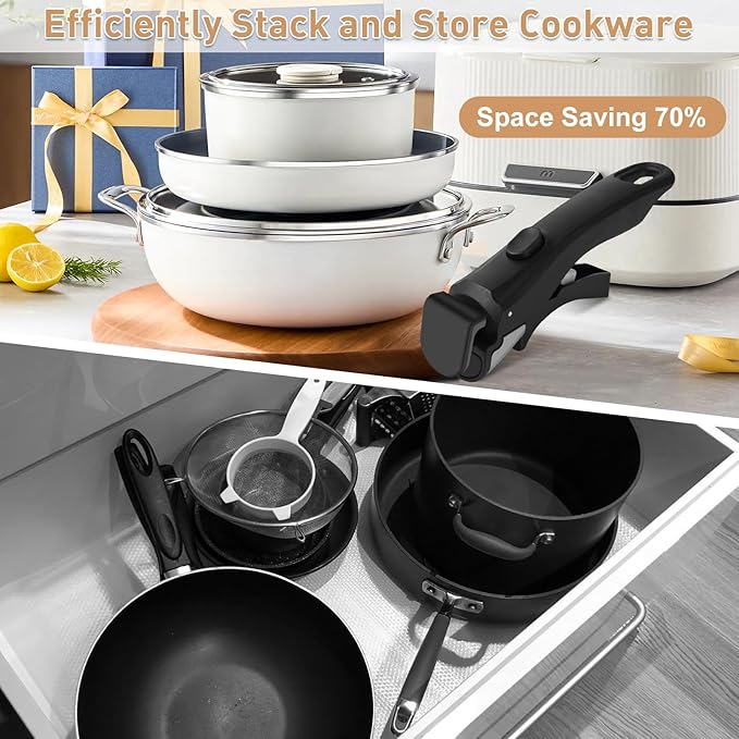 Wayona 2 Pack Removable Handles for Pots and Pans Black - Universal Detachable Pan Handle - Heat-Resistant Plastic, Stainless Steel, Silicone - Black