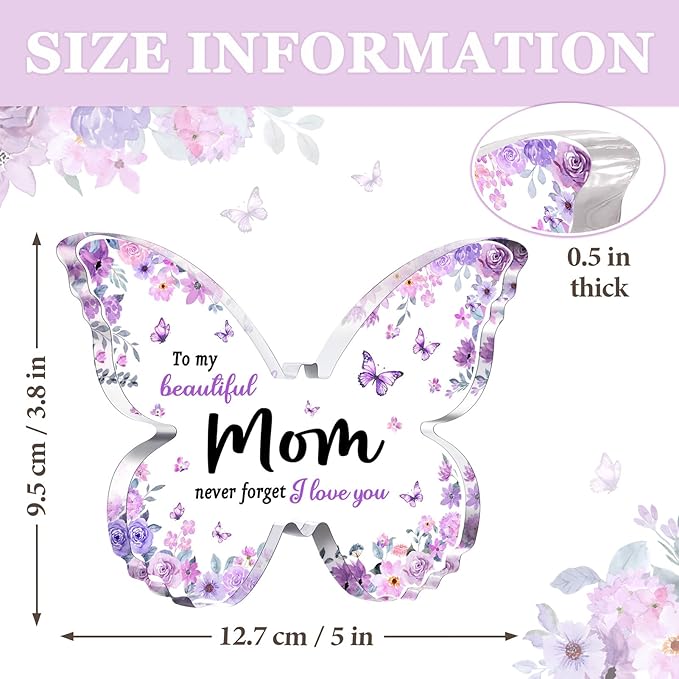 Gifts for Mom, Mom Birthday Gifts, Unique Purple Butterfly Acrylic Plaque Desk Decor, Mothers Day Valentines Christmas Gift for Mother from Daughter Son - 5 x 3.8 x 0.5 inches