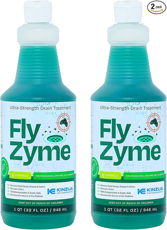 Fly-Zyme, Highly Concentrated Enzyme Drain Cleaner for Pipes & Fruit Flies, Citronella Scented Organic Waste Degrader & Odor Neutralizer, 32 fl oz, Pack of 2