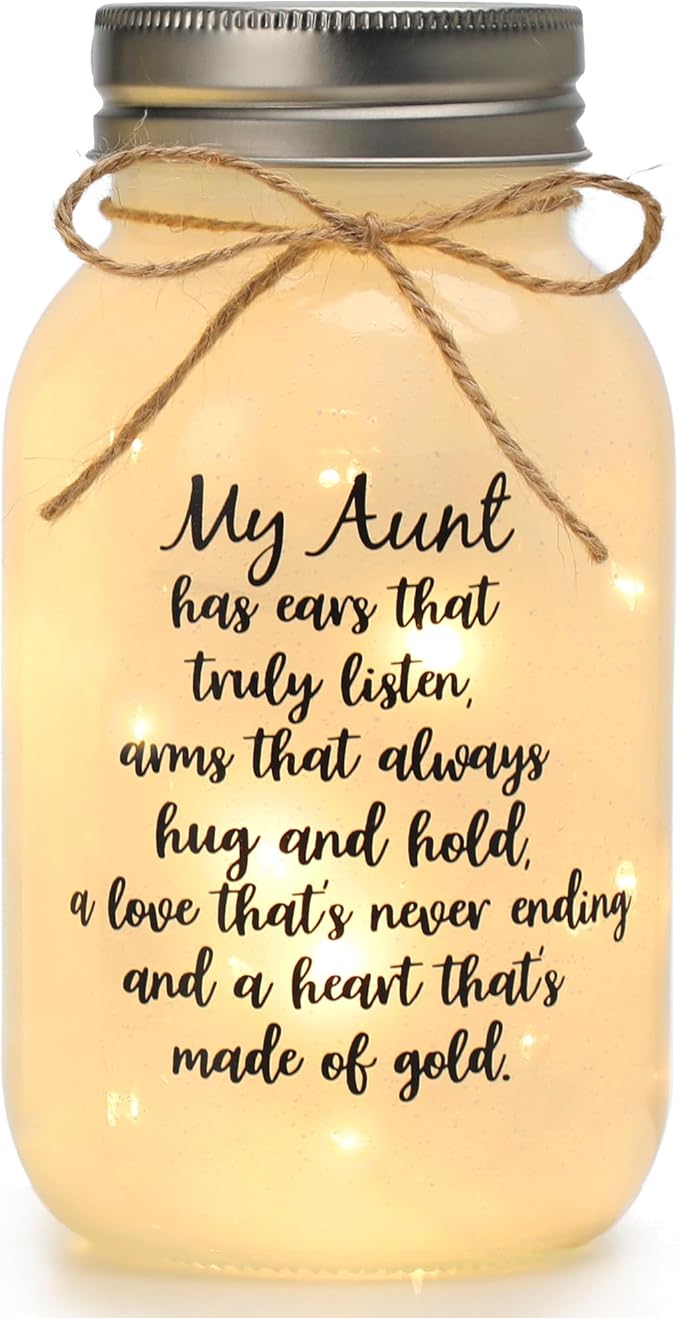 Maracco Mothers Day Aunt Gifts from Niece Nephew, Mason Jar Night Lights Birthday Gifts for Aunts, Auntie Gift Ideas, Best Aunt Ever Gift, Great Favorite Auntie Mason Jar (30oz)