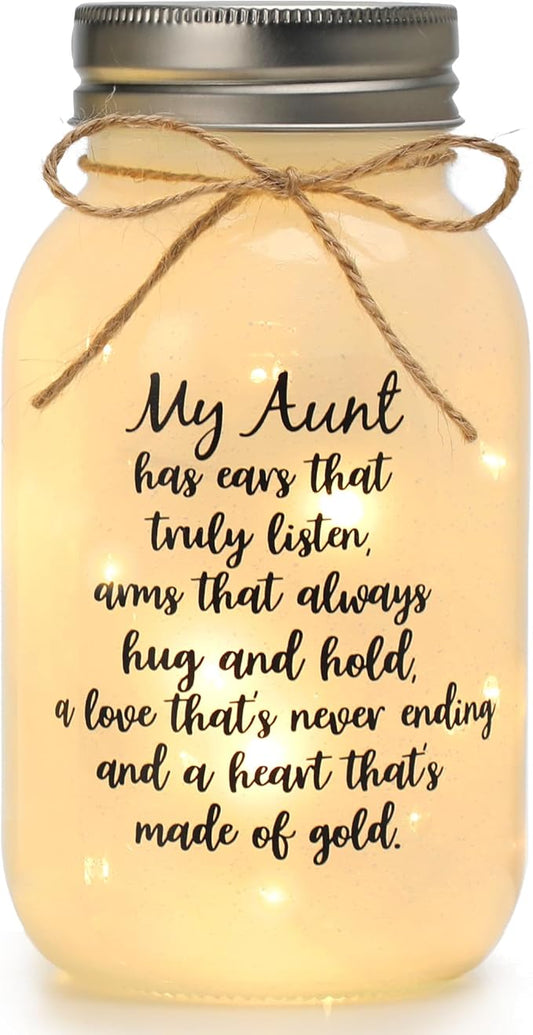 Maracco Mothers Day Aunt Gifts from Niece Nephew, Mason Jar Night Lights Birthday Gifts for Aunts, Auntie Gift Ideas, Best Aunt Ever Gift, Great Favorite Auntie Mason Jar (30oz)