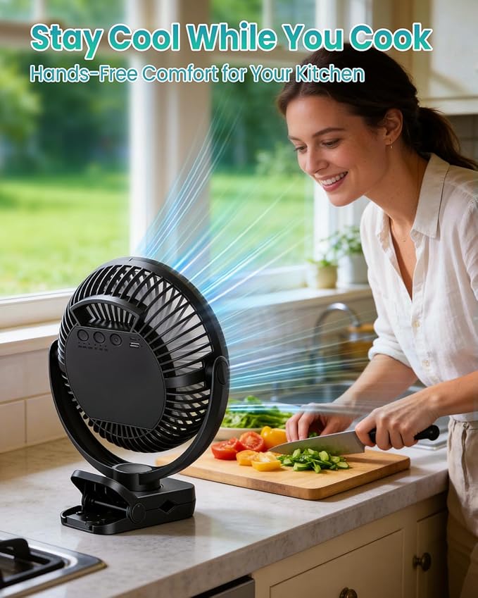 40000mAh Clip on Fan, 2-in-1 Portable Rechargeable Fan - 8 Inch USB Battery Operated Fans with Light & Screw-Clamp for Golf Cart, Desk, Tent, Travel, Gym, Treadmill, Summer Gifts, Black